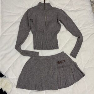 Frankie's Bikinis Gray Maverick Cloud Knit Sweater and Skirt Matching Set Small
